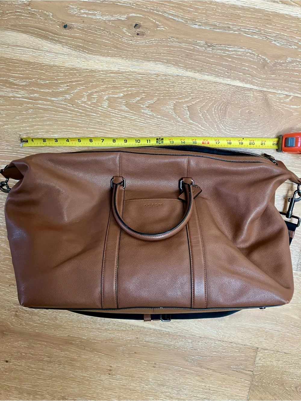 Coach Saddle/Brown Leather Trekker Bag with Black Strap